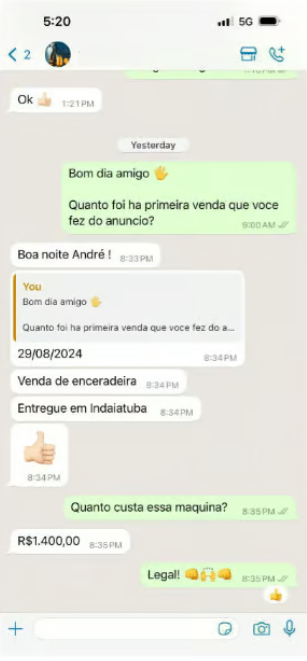 Print real de conversa no WhatsApp com resultado de cliente, prova 4 de 5
