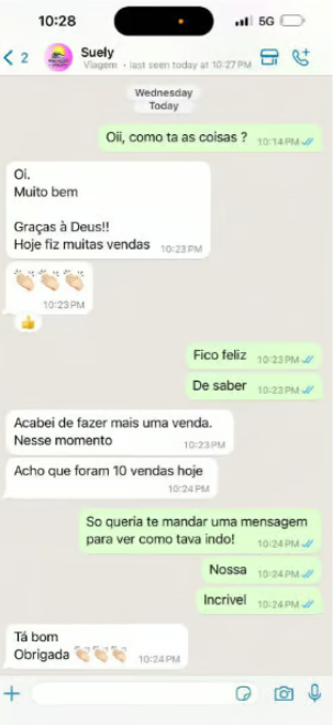 Print real de conversa no WhatsApp com resultado de cliente, prova 5 de 5